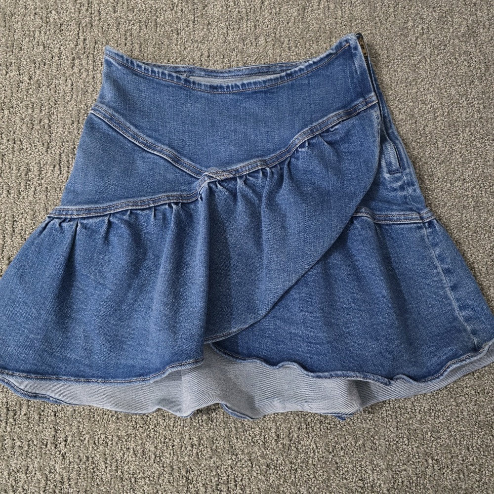 MOTHER Denim Skirt Womens 26 Blue Asymmetric Ruffle Mini Y2K Boho